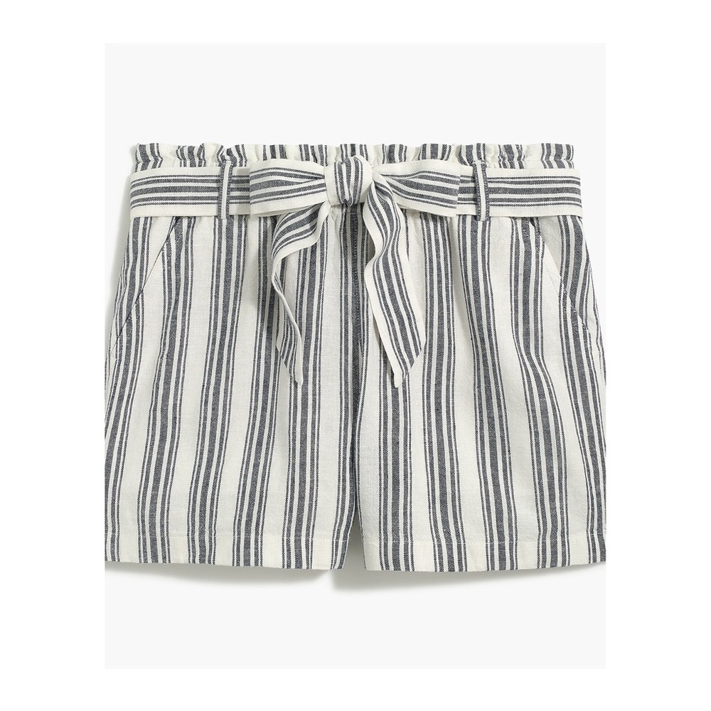J. Crew Striped High-Waist Paperbag Shorts in Navy and Cream